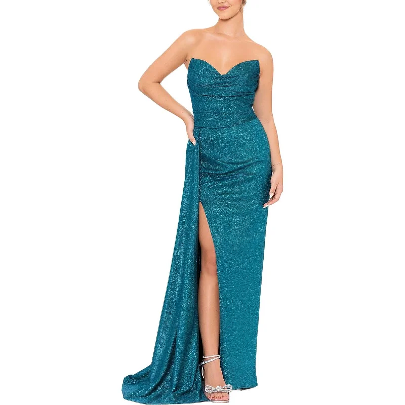 Blondie Nites Womens Juniors Glitter Strapless Evening Dress