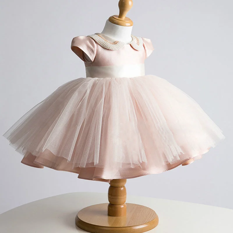 Take Advantage Baby Girl Dress Toddler Summer Beaded Doll Collar  Mesh Fluffy Princess Party Dress