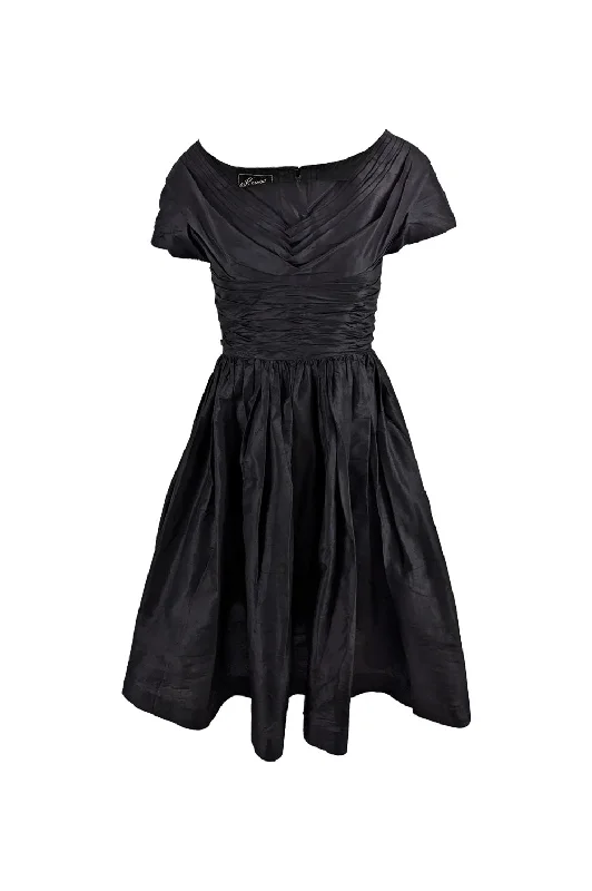 Super Bargain Koupy Model Couture Vintage 50s Black Silk Taffeta Dress, 1950s