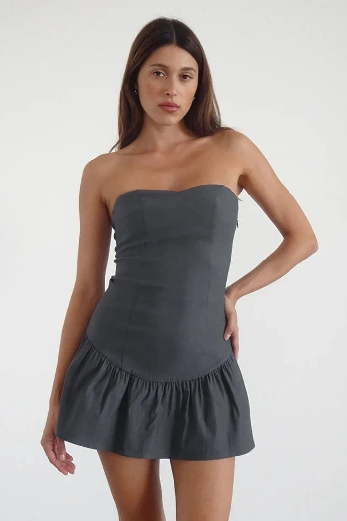 Don't Wait Motel Rocks Sabina Mini Dress in Charcoal Grey