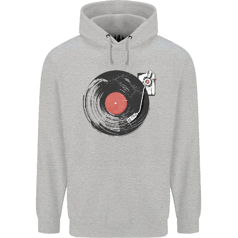 Great Deals Distressed Vinyl Turntable DJ DJing Mens 80% Cotton Hoodie