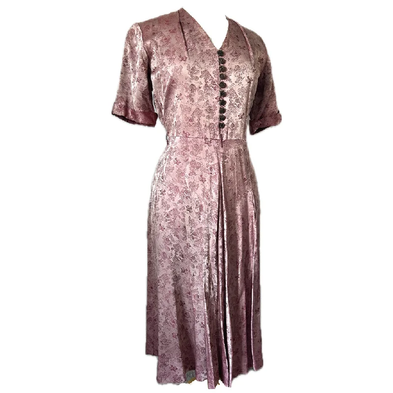 New Markdowns Irridescent pink vintage 1940s pagoda jacquard day dress