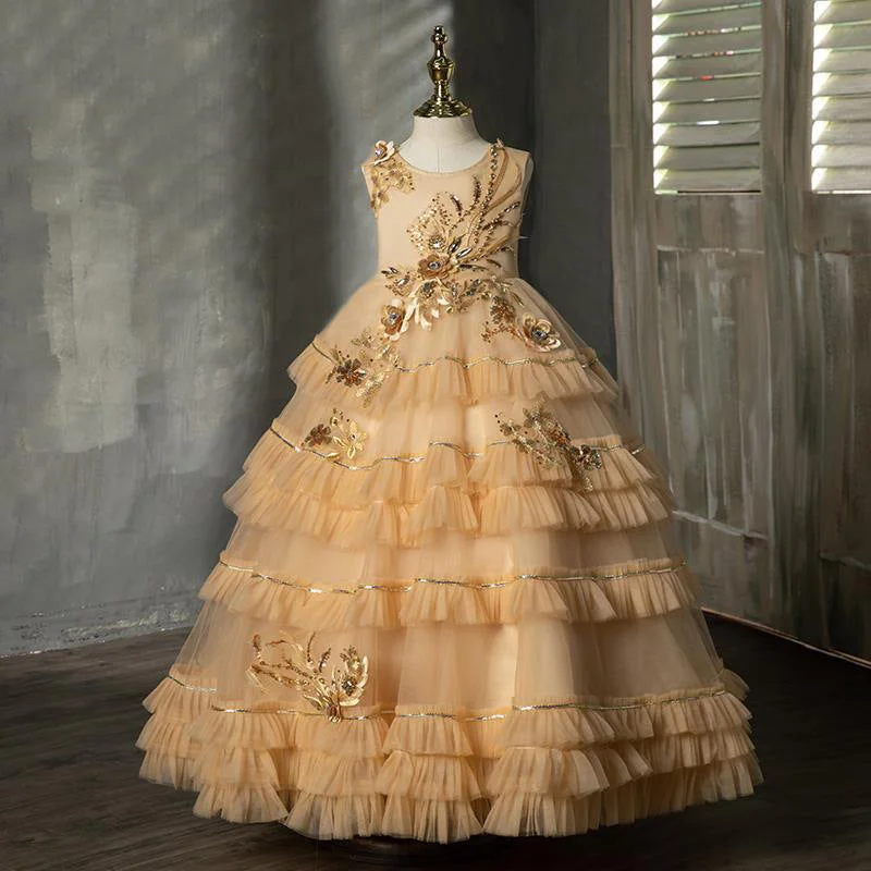 Massive Deals Toddler Ball Gowns Flower Girl Communion Dress Sequin Embroidery Birthday Princess Dress