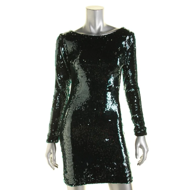 Dress The Population Womens Sequined 3/4 Sleeves Cocktail Dress