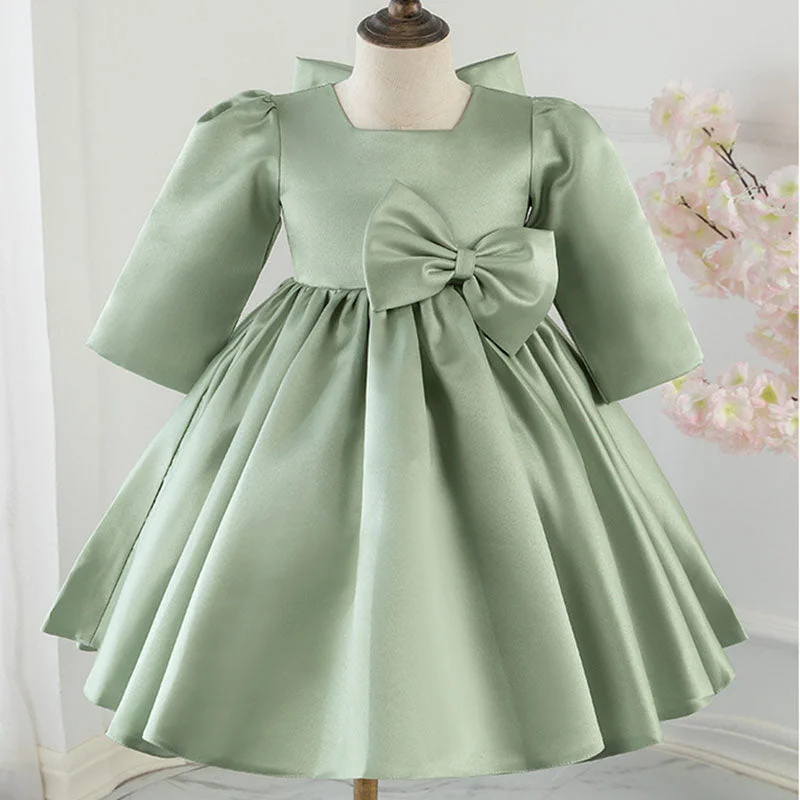 One-DAY Sale Baby Girl Dress Toddler Prom Communion Green Big Bow Princess Dress