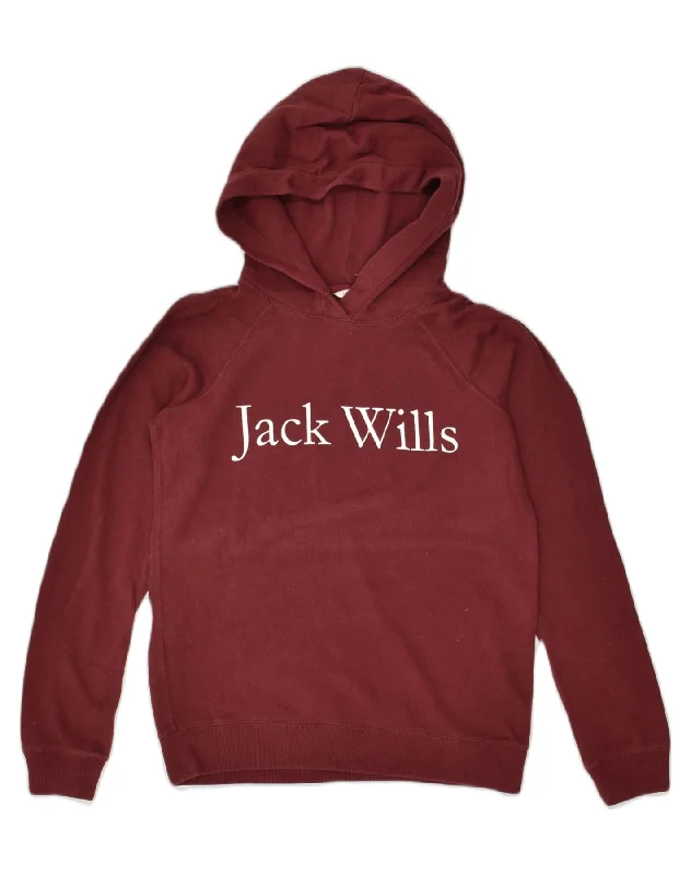 Deal of the Day JACK WILLS Womens Loose Fit Graphic Hoodie Jumper UK 6 XS  Burgundy Cotton