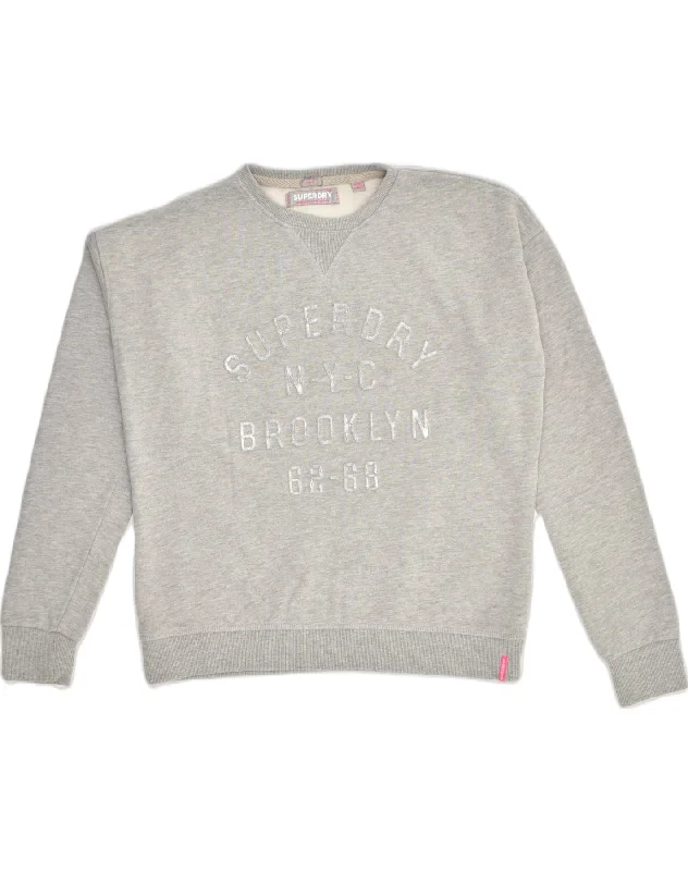 Seasonal Clearance SUPERDRY Womens Oversized Graphic Sweatshirt Jumper UK 10 Small Grey