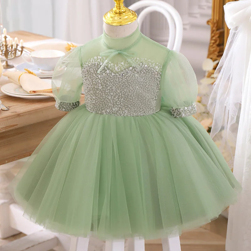 New Deals Baby Girl Summer Green Bow Puffy Girl Dress Princess Party Dress