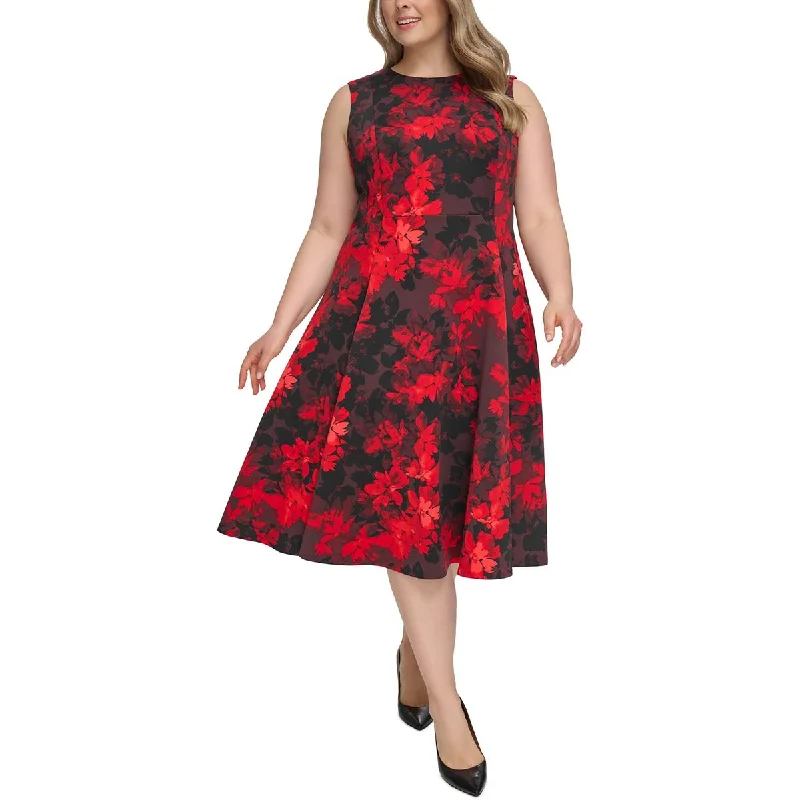 Calvin Klein Womens Plus Floral Midi Cocktail And Party Dress