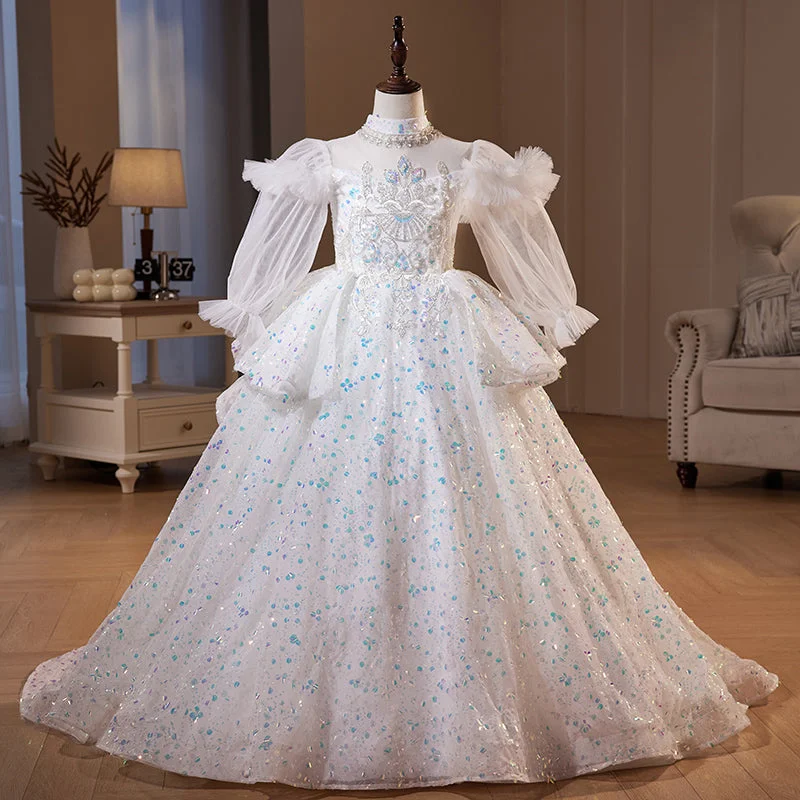 Savings Event Children First Communion Dress Flower Girl Pageant Princess Long Sleeve Sequin Luxury Dress Savings Event Children First Communion Dress Flower Girl Pageant Princess Long Sleeve Sequin Luxury Dress