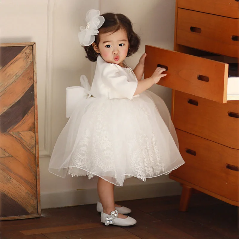 Deal of the Day Baptism Dresses Baby Girl White Puffy Bow Birthday Party Girl Formal  Princess