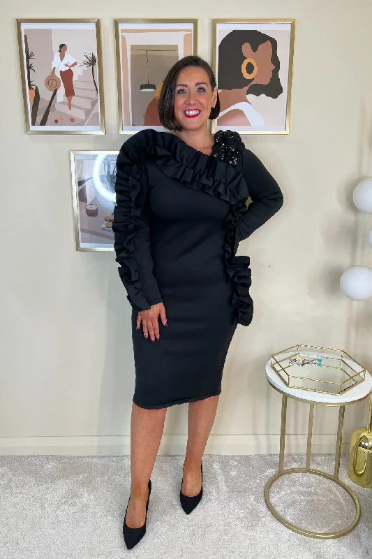 Best Seller Polly Embellished Ruffle Dress In Black