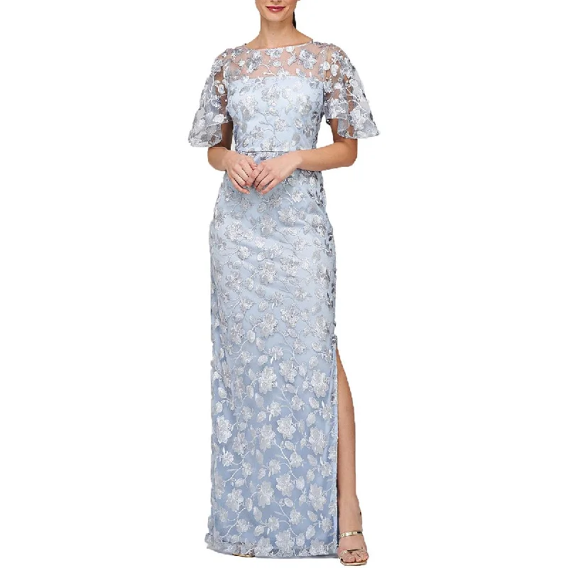 JS Collections Womens Brooke Embroidered Floral Evening Dress