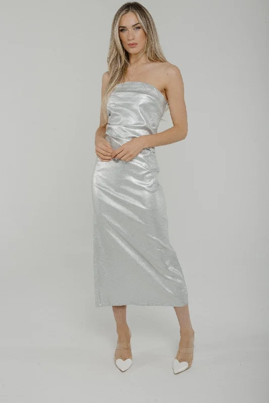 Amazing Deals Holly Metallic Bandeau Dress In Silver