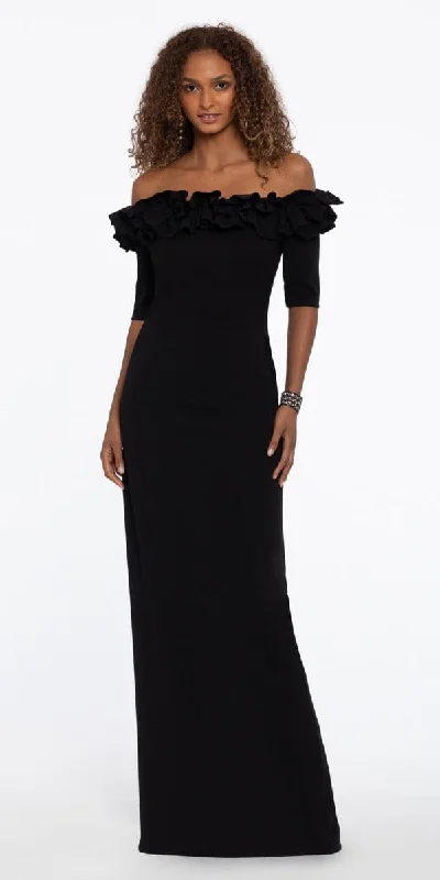 Ruffle Crepe Off the Shoulder Dress with Back Slit