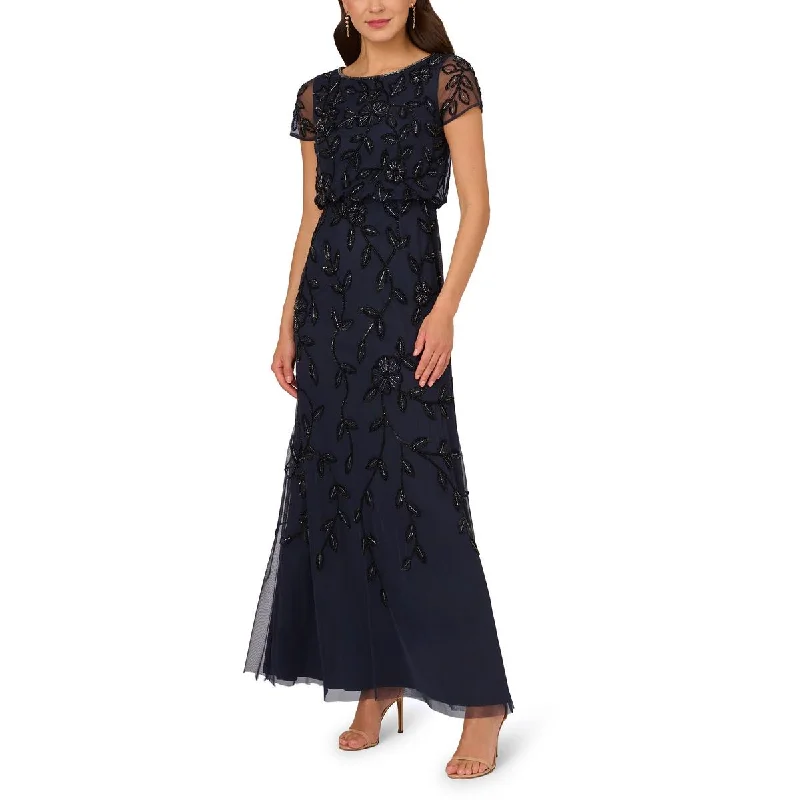 Adrianna Papell Womens Petites Sequin Beaded Evening Dress