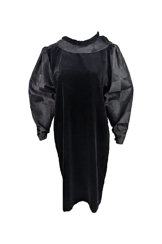 New Markdowns Vintage 1980s Black Velvet & Taffeta Balloon Sleeve Party Dress
