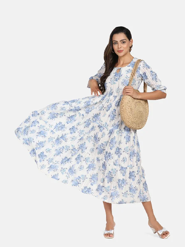 Unbeatable Prices Cotton Tier Dress - Blue & White