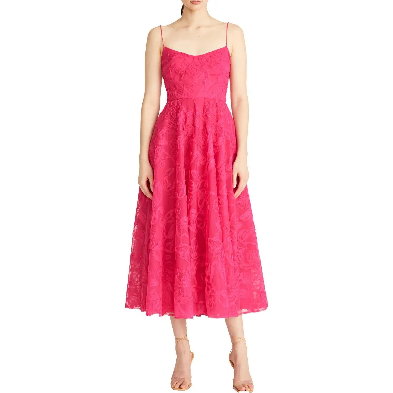 ML Monique Lhuillier Womens Lace Overlay Mid Calf Evening Dress