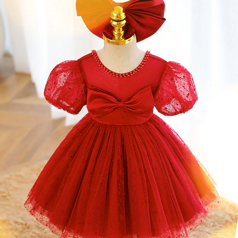 YEAR-End Clearance Girl Christmas Dress Baby Girl Dress Toddler Prom Summer Red Star Puff Sleeve Bow Princess Party Dress