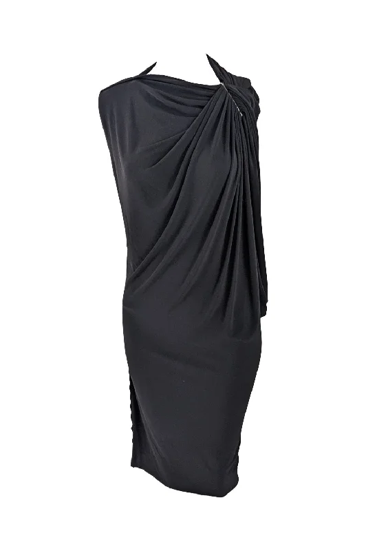 Instant Discount Lanvin Preowned Black Draped One Shoulder Asymmetrical Dress, Spring 2014
