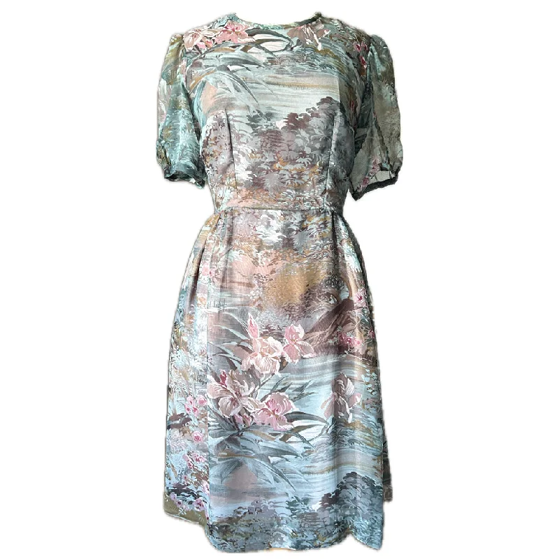 Extra Savings Watercolour scenic print chiffon vintage chiffon day dress