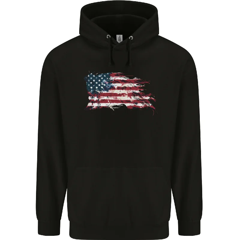 Exclusive Savings Distressed USA American Stars & Stripes Flag Mens 80% Cotton Hoodie