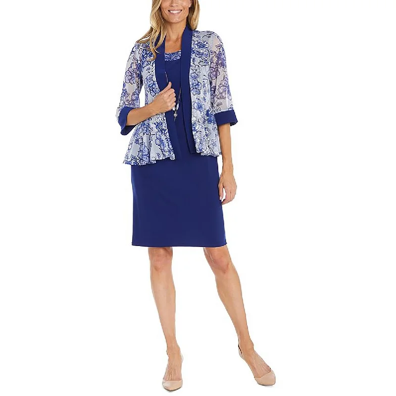 R&M Richards Womens Floral Print Jacket Office Wear Two Piece Dress