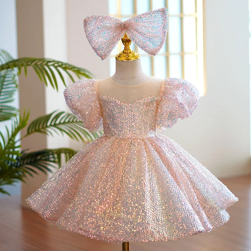 Super Bargain Baby Girl Pageant Princess Dresses Toddler Summer Elegant Pink Sequin Bow Birthday Party Dress