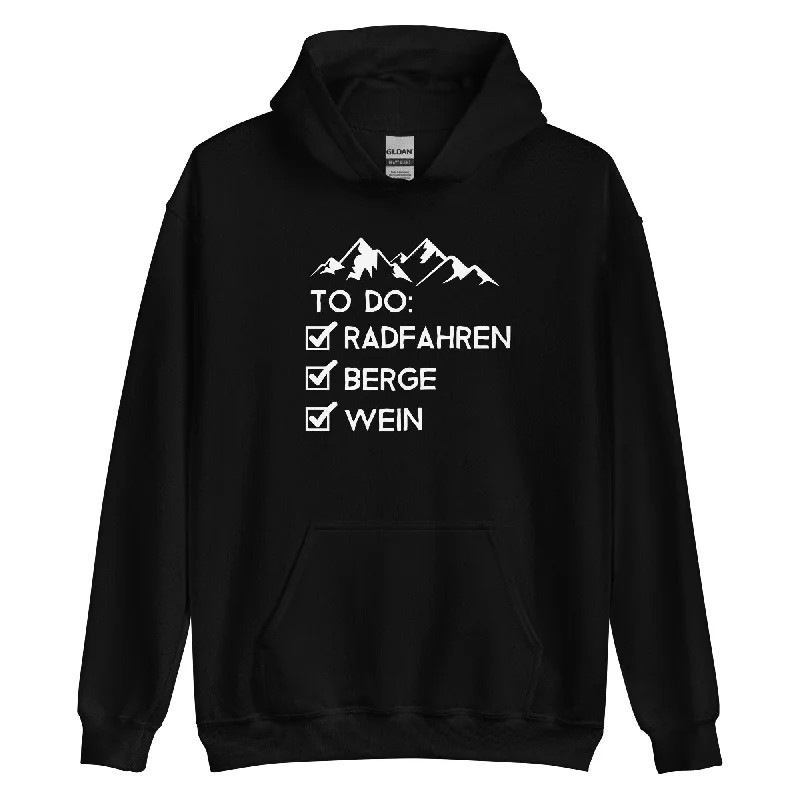 To Do Liste - Radfahren, Berge, Wein - Unisex Hoodie