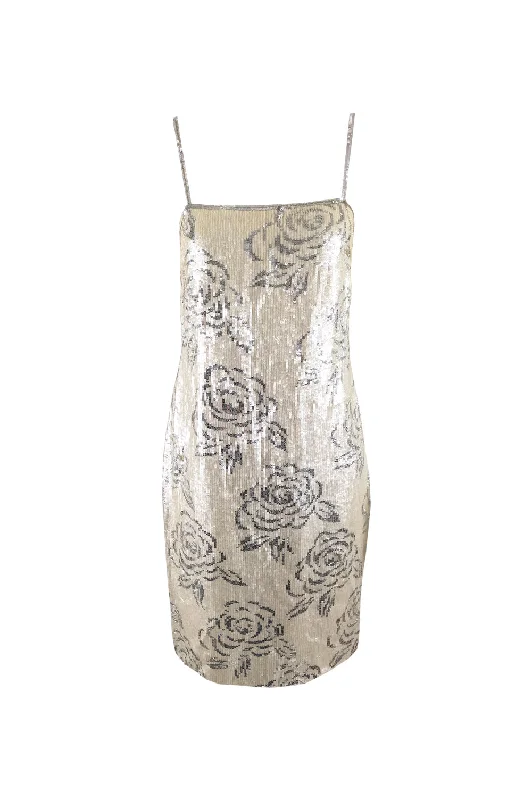 While Supplies Last Vintage Floral Flapper Style Sequin Party Dress, 1980s