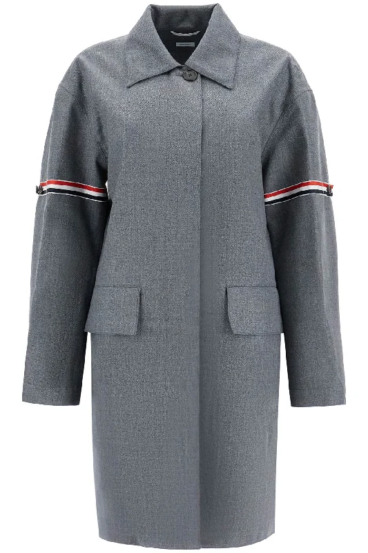 Waterproof Technical Wool Coat With Rwb Stripes  - Grey