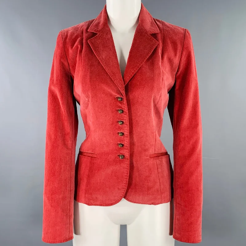 Season Finale Sale ELIE TAHARI Size 8 Red Cotton Blend Notch Lapel Jacket Blazer
