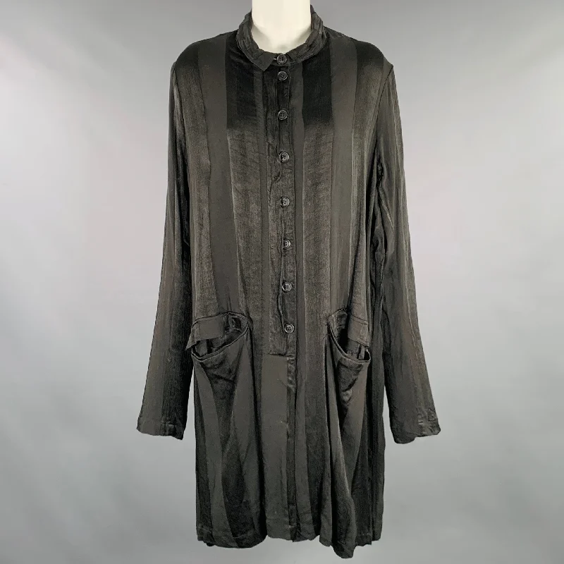 RUNDHOLZ Size S Black Charcoal Viscose Stripe Shirt Dress