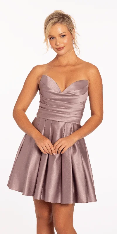 Sweetheart Satin Pleated Fit and Flare Dress