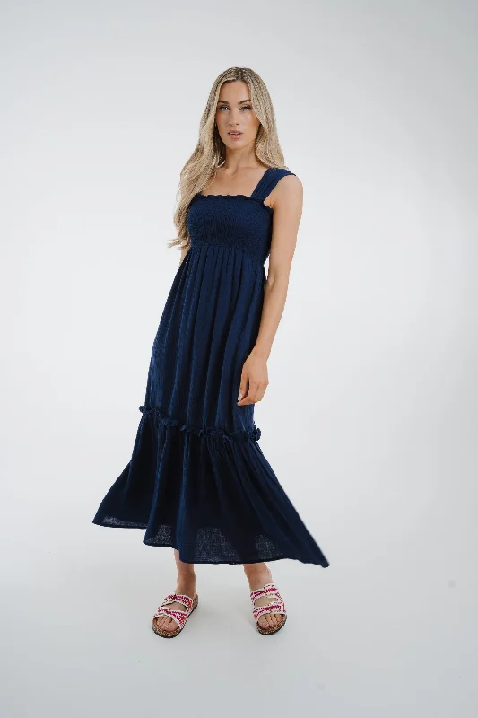 Bonus Savings Ally Peplum Hem Dress In Navy
