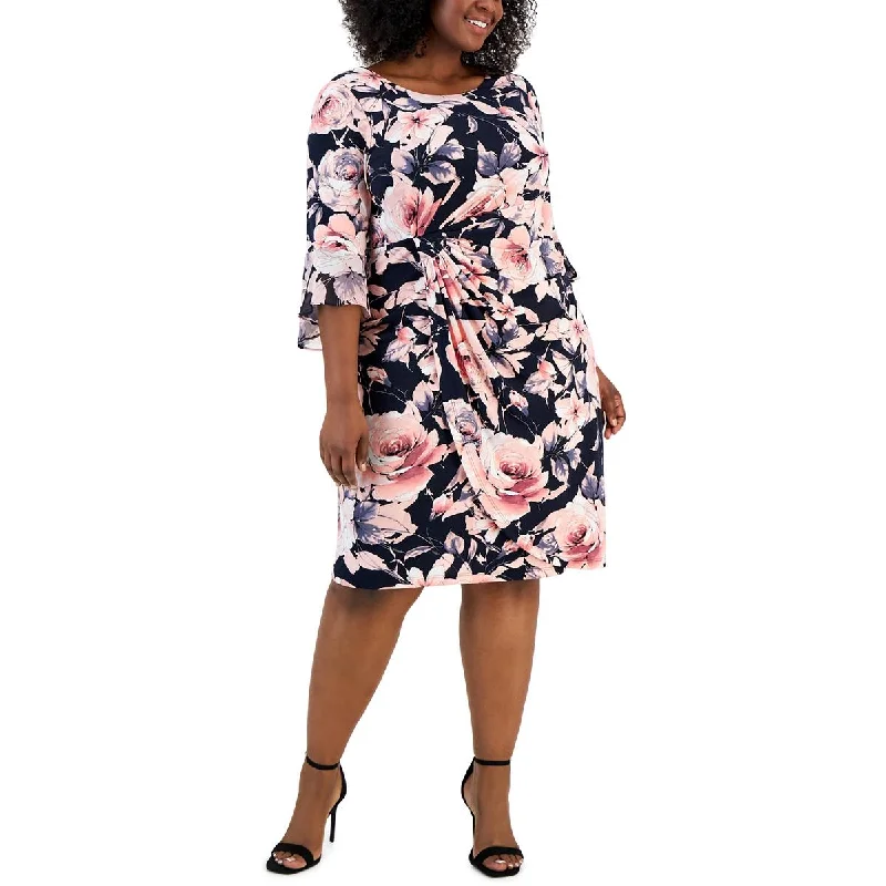 Connected Apparel Womens Plus Gathered Midi Cocktail and Party Dress