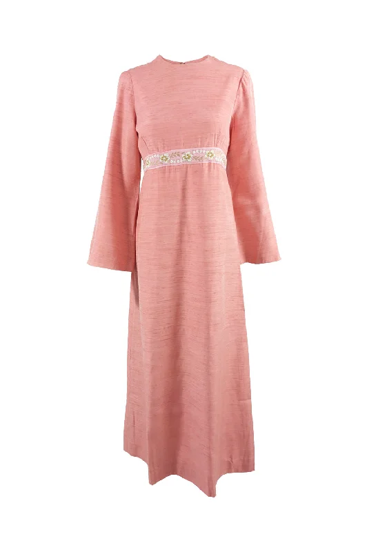 Special Offer Vintage 1960s Raw Silk Peach Maxi Dress