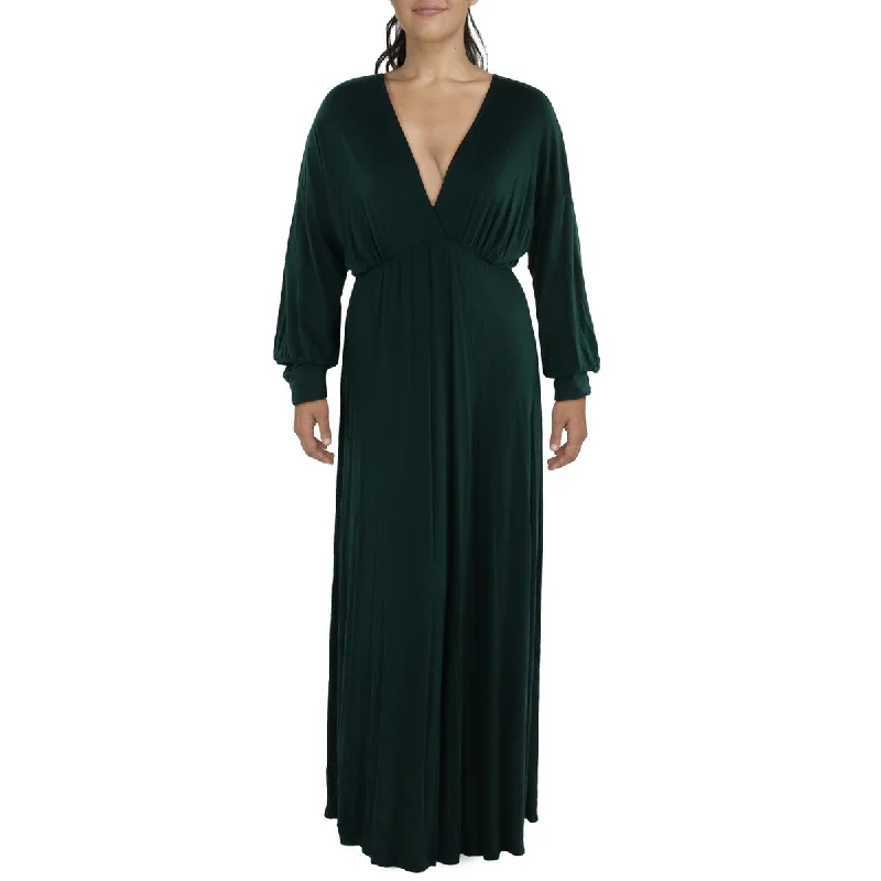 24seven Comfort Apparel Womens Plus V-Neck Bishop Sleeve Maxi Dress