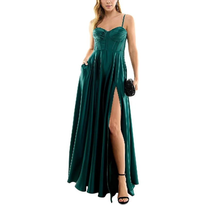 B. Darlin Womens Juniors Satin Pleated Evening Dress