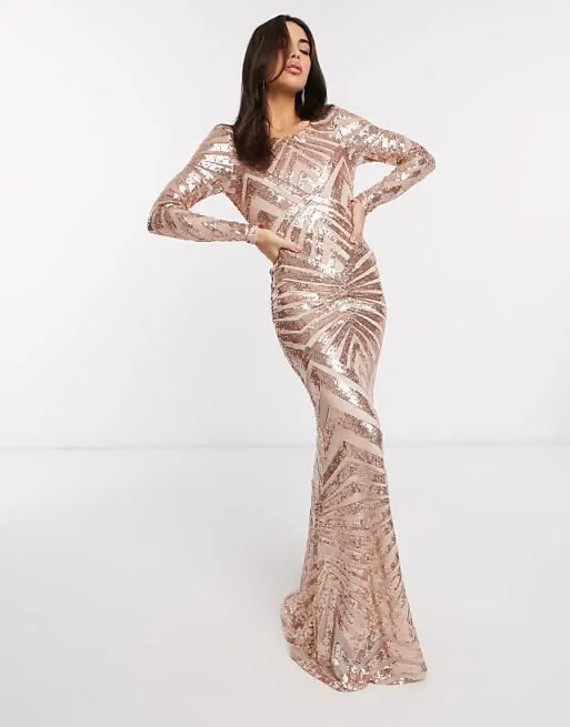 Exclusive Deal Champagne Sequin Open Back Dress
