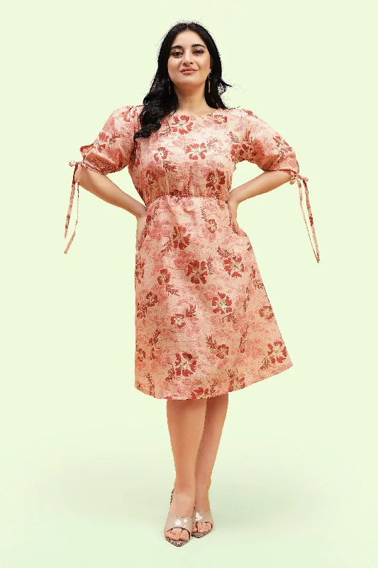 Extra Savings Curvy Lane Women Plus Size Back Cut Out & Tie Up Sleeves Floral Dress