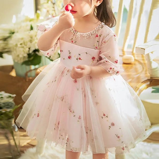 Exclusive Savings Toddler Dress Girl Summer Pink Flower Communion Printing Cute Princess Dress