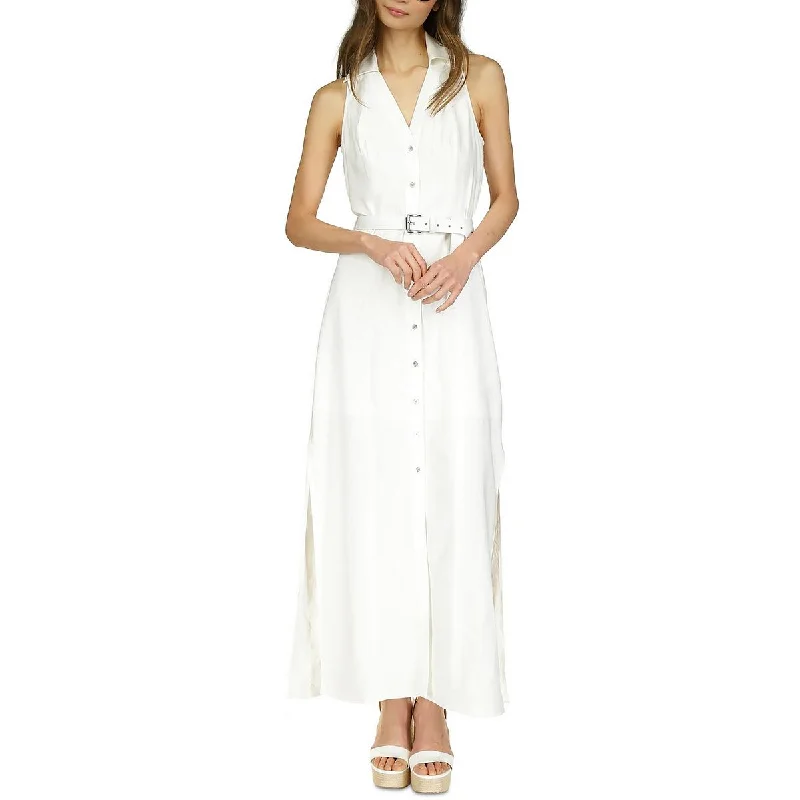 MICHAEL Michael Kors Womens Petites Collared Mid Calf Shirtdress