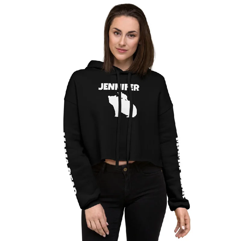 Overstock Sale Custom Name Bold Mama Bear Personalized Women's Cropped Hoodie | Bella + Canvas 7502