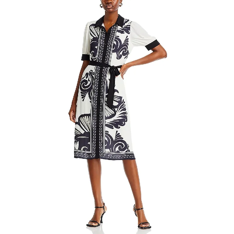 T Tahari Womens Printed Collared Shirtdress