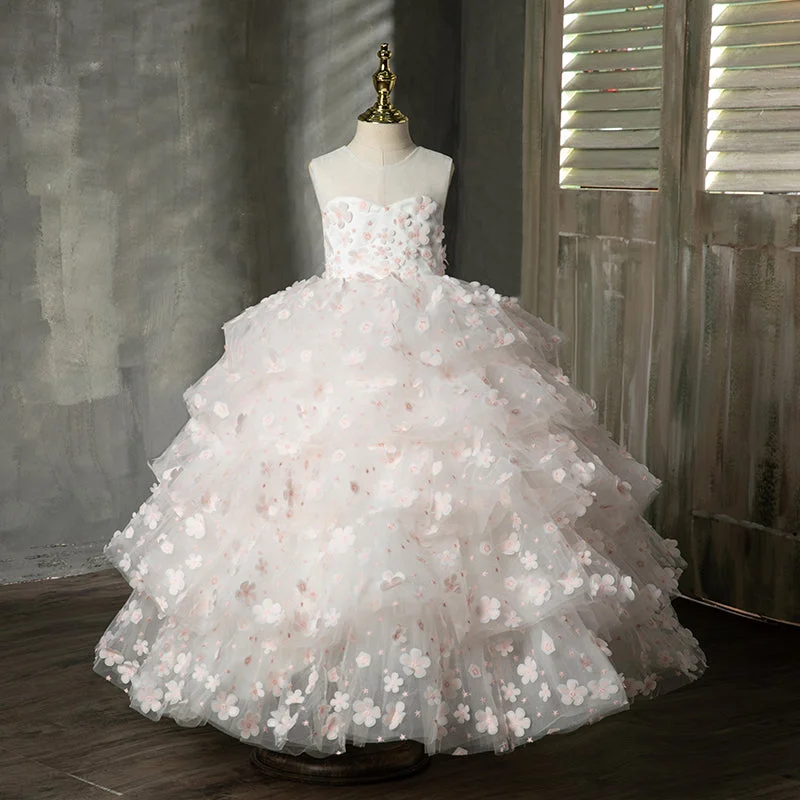 Buy Now Flower Girl Dresses Girl Sleeveless Floral Puffy Pageant Princess Dresses