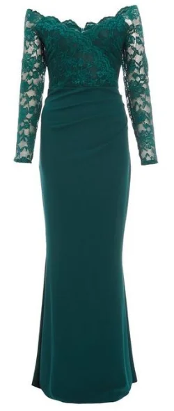 New Markdowns Green Bardot Lace Fishtail Gown