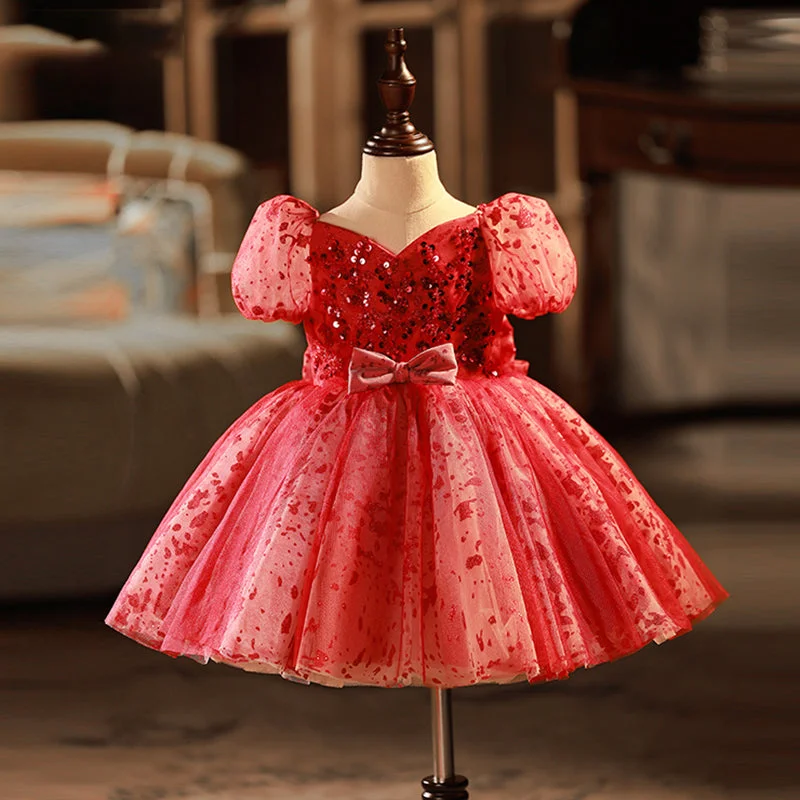 Big Discounts Flower Girl Dress Toddler Wine Red Puff Sleeve Sequin Bow Puffy Princess Dress Big Discounts Flower Girl Dress Toddler Wine Red Puff Sleeve Sequin Bow Puffy Princess Dress