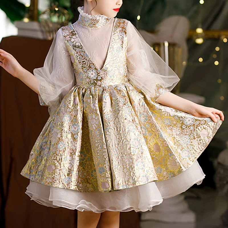 Discount Extravaganza Flower Girl Dress Toddler Communion Retro Flower Puffy Princess Birthday Party Dress